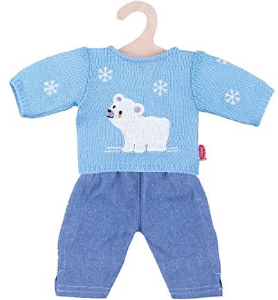 Heless 2934 - Bekleidungs-Set für Puppen, 2 teilig, Pullover Eisbär mit Jeans, hellblau, Größe 35 - 45 cm