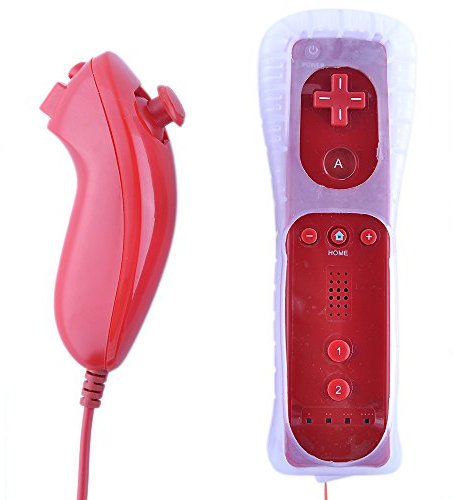 Télécommande remote + Nunchuck + Housse + Sangle pour Nintendo Wii Rouge