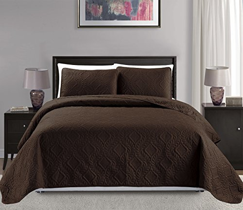 Mk Collection 3-teiliges Bettüberwurf für Doppelbett / Doppelbett mit Diamanten, geprägt, Braun / Schokoladenbraun