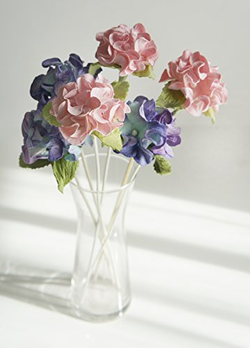 Plawanature Set mit 6 violetten und pinken Hortensien Maulbeere Papier Blumen mit Schilfrohr-Diffusor für Zuhause Duft-Aroma-Öl.