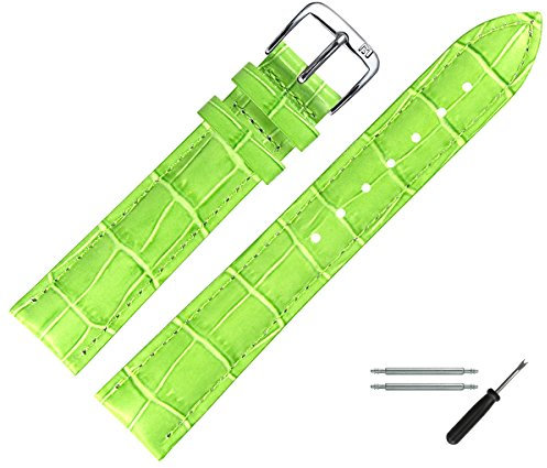 MARBURGER Uhrenarmband 18mm Leder Gruen Silber Alligator Prägung Mit Naht - Montage Set 1431862000120