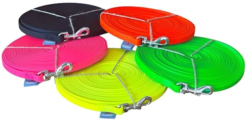 BioThane Schleppleine genäht, 10m/13mm, mit Handschlaufe, Neongelb