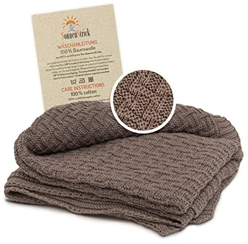 Sonnenstrick Babydecke-Baumwolle - Kuscheldecke, Schmusedecke und Schlafdecke - Bio-Baumwolle aus biologischem Anbau - wärmende und weiche, kratzfreie Decke 100 x 90 cm (Taupe)