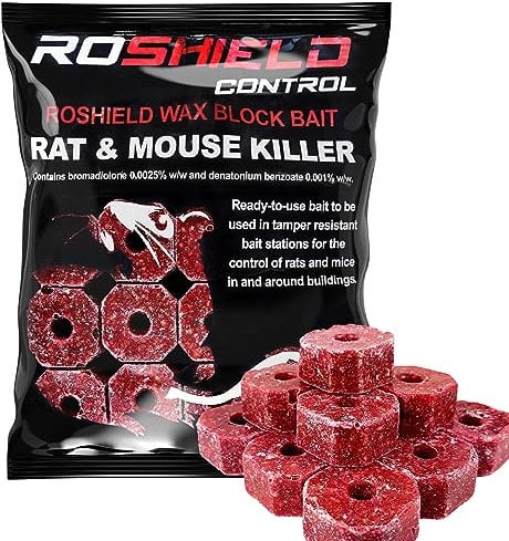 ROSHIELD- Rat/Mouse Poisoning,Poison Blocks 300g, Super Strength, Single-Feed Fast Acting Rat & Mouse Killer, Rat Poison Block Bait - Indoor,Outdoor For Rodent Bait Station Refill Packs…