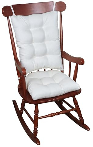 Klear Vu Omega Non-Slip Rocking Chair Cushion, Assembled in USA, Thick Tufted Design, Includes Seat Pad & Back Pillow with Ties, 17x17 Inches, 2-Piece Set, Solid Ivory