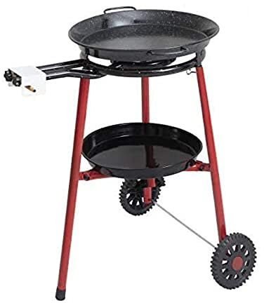 Mabel Home Paella Pan + Paella brûleur et Stand on Wheels + Kit complet Paella jusqu'à 14 Portions - 15,75 pouces brûleur à gaz + 18 pouces en acier Enamaled Paella Pan