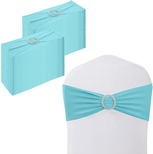 WedDecor Stretch Chair Bands Plain Spandex Band with Slider Buckle for Wedding Party Chair Decoration, Events Supplies, Formal Meeting, Baby Blue, 13 x 6 Inches, 100pcs | Stretch Chair Sashes for Wedding Party Chair Decoration, Event Supplies, Formal Meeting, 13 x 6 Inches