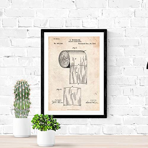 Nacnic Vintage Toilettenpapier Patent Poster. Vintage Stil Wanddekoration Abbildung von Haushalt und Badezimmer. Verschiedene geometrische Alte Erfindungen Bilder ohne Rahmen. Größe A3.