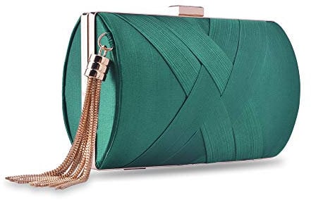 Bolso de embrague de noche para mujer, bolso de mano, bolso de boda, bolso de embrague de fiesta para damas, gran opción de regalo (borla verde oscuro-elegante)
