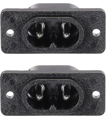 sourcing map Eine Packung von 2 C8 Platte Montieren Stecker Adapter IEC Einlass Modul Stecker Leistung Buchse 250V AC 2,5A Kupfer für Elektrogeräten Rechter Winkel