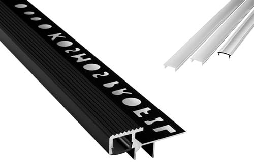 tktrading24 T-40 LED Premium Treppenprofil Alu Fliesenprofil 10mm schwarz - 1m opal