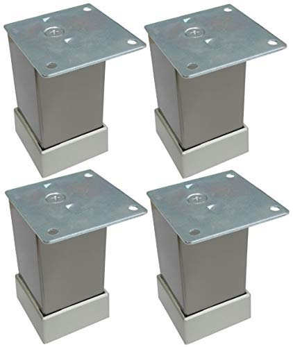 Aerzetix: 4 x Möbelfüße aus Metall verstellbar 40/40 mm H80 mm Edelstahl mit Montageplatte C42520