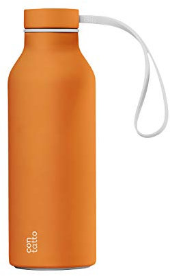 con-tatto Bottle Bottiglia termica con 3 Pareti in Acciaio e Rame - Bevande fredde per 25 ore e calde per 15 ore - Fascia e Tappo Sport Lid inclusi! (Clementine)