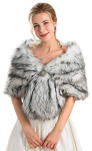 Zoestar Damen Kunstpelz Schal 1920er Jahre Hochzeit Pelz Stolen und Wraps Verkleidung Pelz Shrug für Hochzeiten, weiß / schwarz, Einheitsgröße
