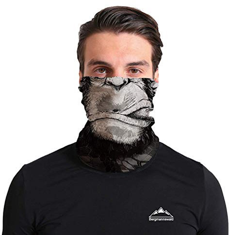 Bergmannswald® umgenähtes Multifunktionstuch - atmungsaktiv und flexibel - Ideal zum Sport, Reisen oder Motorradfahren (Ape der rauchende AFFE, 1er Pack)