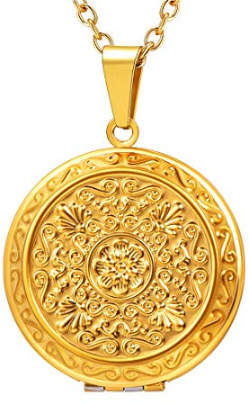 U7 Elegant Locket Pendant Necklace for Women Girls, Custom Photo, Vintage European Religion Style Memory Jewellery, Oval/Book/Round Shape, Adjustable Rolo Chain, Christmas Day Gift