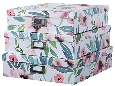Soul & Lane Dekorative Aufbewahrungsboxen aus Karton mit Deckel für Wohnkultur, 3er-Set Blumen-Foto- und Briefkasten-Set, Nesting Pappaufbewahrung für Scrapbook-Papier, Andenken, Erinnerungen