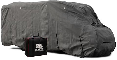 HAFIX Wohnmobil Schutzhülle - 3-lagige Ganzgarage in grau, Größe 600x240x260cm, 160g/m² - Wetterfeste Wohnmobilabdeckung Abdeckung für Winter. Wohnmobil Abdeckplane Schutz Regen-, Laub-, Schneeschutz.