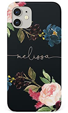 Tirita Personalised Phone Case for iPhone 12 Pro Max – Hard Case or Cover With Custom Name or Initials – Cute Personalised Gift for Women or Girls [19. Black Floral English Roses]