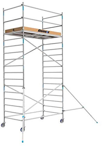 ALX Basic-Line Rollgerüst 135-6,2 m Arbeitshöhe - Baugerüst - Innengerüst - Aluminiumgerüst - Gerüst für den Innen- und Außenbereich - (Holz Plattform, 190)