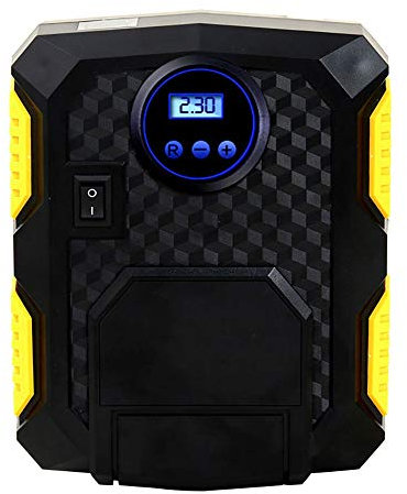 JTRHD Air Compressor Pump Auto Tyre Inflator Air Compressor Pump with 12V 100 PSI Digital Pressure Gauge 3 Nozzle Adaptors for Car, Motorcycle, Bicycle (Color : Yellow B, Size : 19.5×15.5×7.5cm)