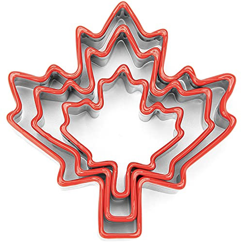 COOKIEQUE 3 Pieces Thanksgiving Maple Leaf Cookie Cutters, Stainless Steel Sandwich Cutters, Biscuit Cutters, Coated with Soft PVC for Protection