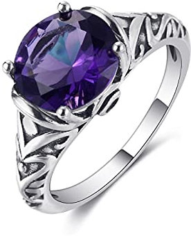 S925 Sterling Silber Ringe Schwarz Zirkon Amethyst Für Frauen Vintage Design Schmuck Braut Hochzeit Verlobungsring 10 Lila