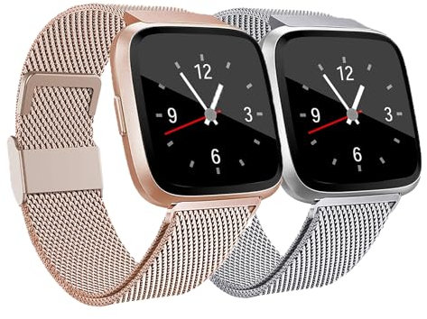Coholl Ersatzarmband Kompatibel mit Fitbit Versa Armband/Fitbit Versa 2 Armband,2Pack Edelstahl Handgelenk Metall Ersatz Ersatzband Armbänder Kompatibel mit Fitbit Versa 2/Versa/Versa Lite,Damen Klein