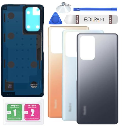 Eonpam Tapa Trasera Vidrio Original para Xiaomi Redmi Note 10 Pro Parte Trasera Reemplazo de Cristal Trasero con Kit de Reparación (Gris)