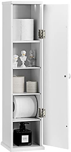 COSTWAY Support pour 5 Rouleaux Papier Toilette, Armoire Porte-Papier sur Pied, Colonne de Rangement WC Gain de Place pour Salle de Bain, Blanc, 16 x 17 x 69 cm