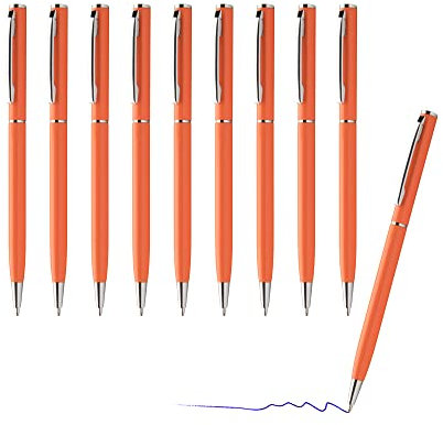 sin4sey 10er Set Kugelschreiber - schlankes Design - edler Aluminium Kugelschreiber (Orange)