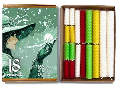 Phoenix Candle Company Imbolc | 18 Stück Bienenwachs-Altarkerzen | A4 Imbolc Guide | Rad des Jahres | geruchlos | handgerollt | Brenndauer 35 bis 160 Minuten
