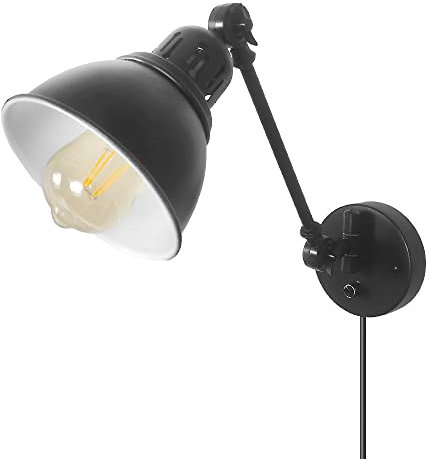 Jadssox Schwarze Wandleuchte mit Stecker-in-Kabel-Schwenkarm-Wandhalterungsleuchte, industrielle Scheunenlichter, Vintage-Wandhalterung, Bauernhaus-Beleuchtungskörper für Schlafzimmer, Nachttisch, Les