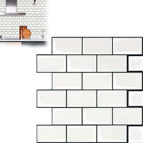 YRHome 10 Blatt 3D Klebefliesen Fliesenaufkleber Selbstklebende Küche Fliesensticker 3D Weiß Backsplash-Fliesen 30x30cm Wasserdicht Metro Fliesen Folie Aufkleber Fliesendekor Badezimmer