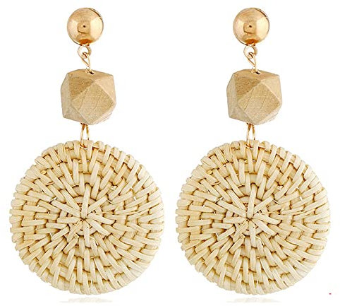 BSLVWG Rattan-Ohrringe, Quasten-Ohrringe, leichtes geometrisches Statement, handgefertigt, aus Stroh, Weidengeflecht, Hoop-Ohrringe für Damen und Mädchen (12)