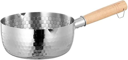 Yukihira en acier inoxydable 304 de qualité alimentaire, casserole traditionnelle japonaise avec poignée en bois, casserole à lait pour ramen et tempura (38,5 x 18 x 8,5 cm)