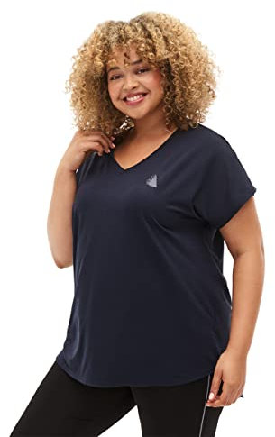 Zizzi Active by Damen Große Größen T-Shirt V-Ausschnitt 2er-Pack Gr 42-44 Black/Night Sky