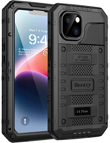 Beeasy for iPhone 14 Plus Case Waterproof Heavy Duty Shockproof Tough Metal Armour Cover Dustproof Built-in Screen Protector, 360 Full Body Military Protective Rugged Case for iPhone 14 Plus 6.7inch
