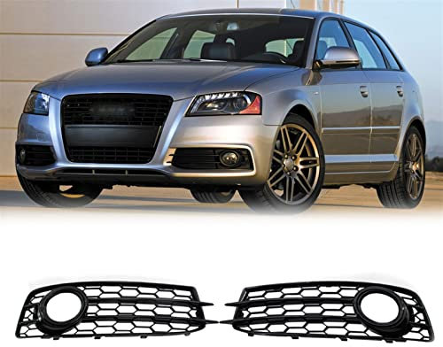 Wabenstil Auto Nebelscheinwerfer Grillabdeckung Wabennebelscheinwerfer Kühlergrill Grill Schwarz Glänzend Für Audi A3 8P S-Line 2009–2012 (Color : Glossy Black)