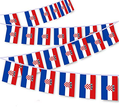 30 Stück Kroatien-Flaggen-Schnur, 90 m, kroatische Wimpelkette, Dekoration Banner für den Innen- und Außenbereich, Terrasse, Hof, Dekoration