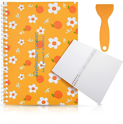 Lusofie Stickeralbum Leer 32 Blatt Wiederverwendbares Aufkleber Buch Blanko Stickerbuch Sammelalbum mit Kunststoff Rakel A5 Stickerpapier Orange Aufkleberaufbewahrungsbuch