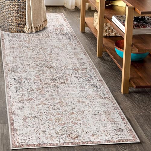 TOPICK Läufer 60x300cm Rot Teppiche Vintage Waschbar Teppichläufer Flur Innenbereich Retro Faltbar Dünner Multi Floral Boho rutschfeste Badezimmer Küche Schlafzimmer Wohnzimmer