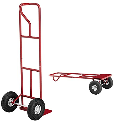 GYMAX Sackkarre, Transportwagen bis 300 kg belastbar, Treppensteiger mit P-Griff & hoher Rückenlehne, klappbarer Handkarre mit Gummirädern, robuster Trolley zum Heben & Bewegen (Rot)