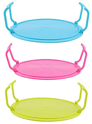 TZCIN 3 Pack Microwave Rack, Multipurpose Folding Tray, 4 in 1 Stand Splatter Round Steaming Plate Stacker Baking Oven for Bacon Frozen Snacks Cooking Supplies