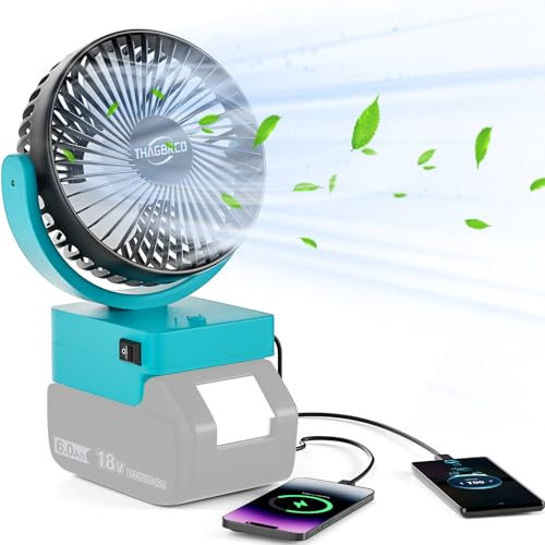 ThagBrco Wireless Fan Kompatibel für Makita 18V Akku- Cordless Fan with USB A+C,Work for BL1860 BL1850 BL1840 BL1830S chnellladung für Camping, Werkstatt und Baustelle(Keine Batterie)