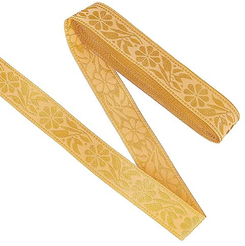 FINGERINSPIRE 9.1 m 20 mm Breit Stickerei Jacquardbesatz Ethno Stil Polyester Goldenes Blumenband Meterware Gewebtes Vintage Spitzenband Jacquardband Für Geschenkverpackung Party Dekoration