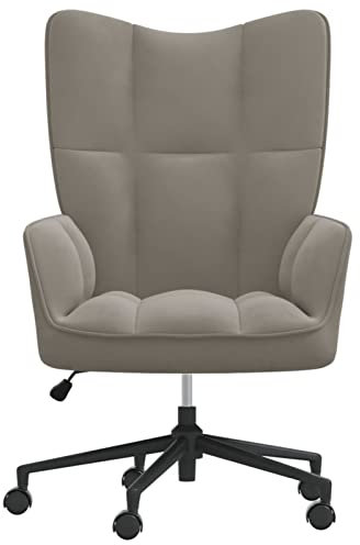 Tidyard Relaxsessel Bürostuhl mit Rollen Höhenverstellbar Wohnzimmerstuhl Fernsehsessel Polsterstuhl Relaxstuhl Sessel Ohrensessel,61,5 x 69 x (94,5-102) cm (B x T x H) Mit Gasdruckfeder Hellgrau