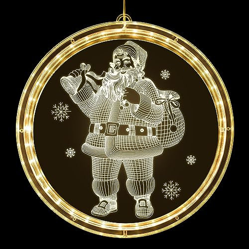 Christmas Window Decorations, LED Lights for Indoor Outdoor, Hanging 3D Night Lights for Fireplace, Tree, Bedroom Decor, Battery Operated (Santa Claus)