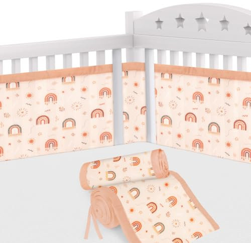 Aolso Paracolpi Lettino, 2 Pezzi Paraurti COT Morbida e Traspirante, Paracolpi per Lettino con 10 Cinghia Fissa, Lavabile, 340cm x 30cm + 160cm x 30cm (Arcobaleno)