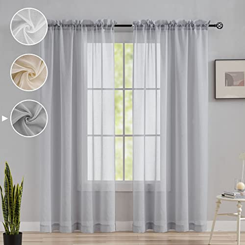 Home Brilliant Living Room Curtains 96 Inches Long, Grey Elegant Solid Net Curtains for Window, Sheer Curtains 2 Panels Privacy Protected, 54 x 96 Inch Drop, Light Grey